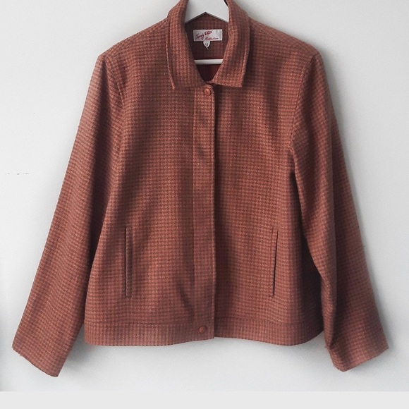 Rust Houndstooth Jacket Vintage Brown Orange Button Fall - Picture 5 of 5